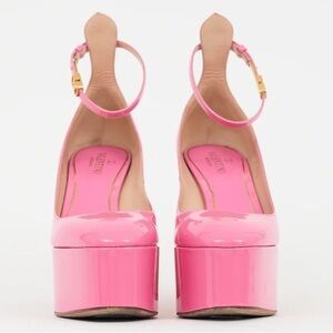 Valentino Tan-Go VLogo Pink Patent Leather Platform Block Heel Pumps